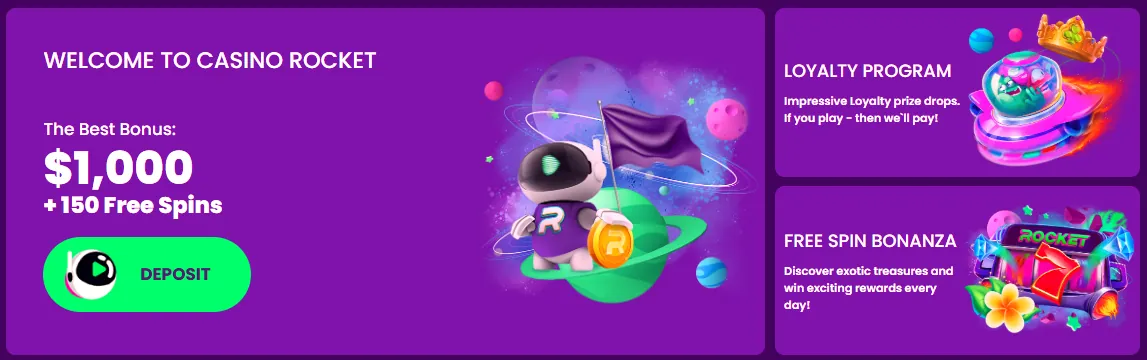 Casino Rocket game lobby with various spinning slots